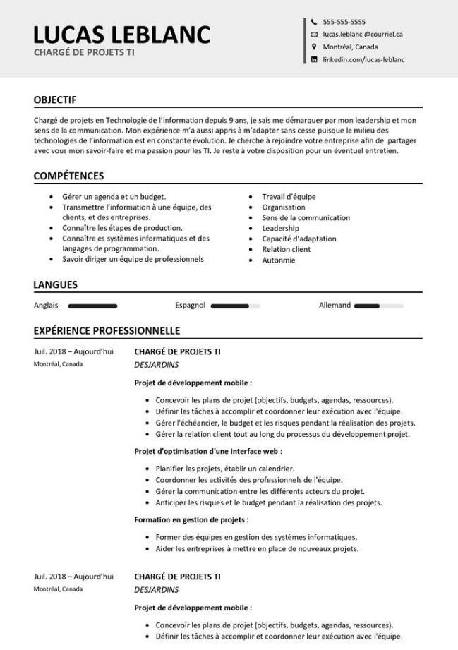 Modèle de CV canadien à télécharger gratuit et à remplir avec Word 